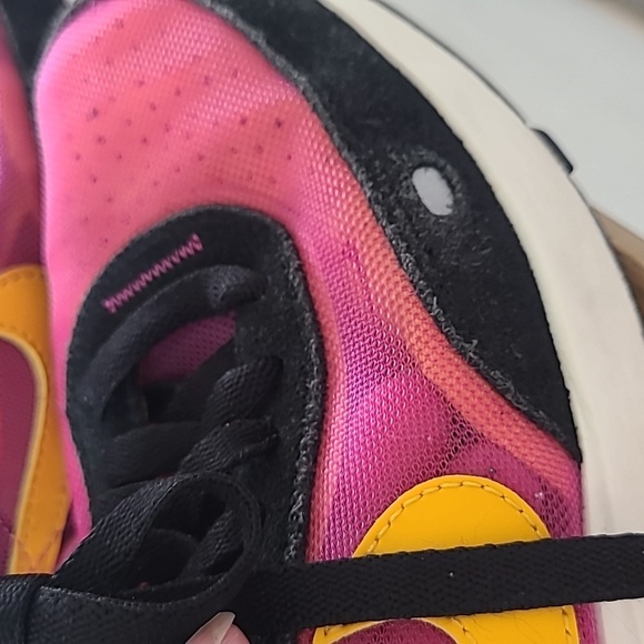 Nike Women's Waffle 1 Vibrant Pink and Black Sneakers with Yellow Swoosh - Picture 3 of 8